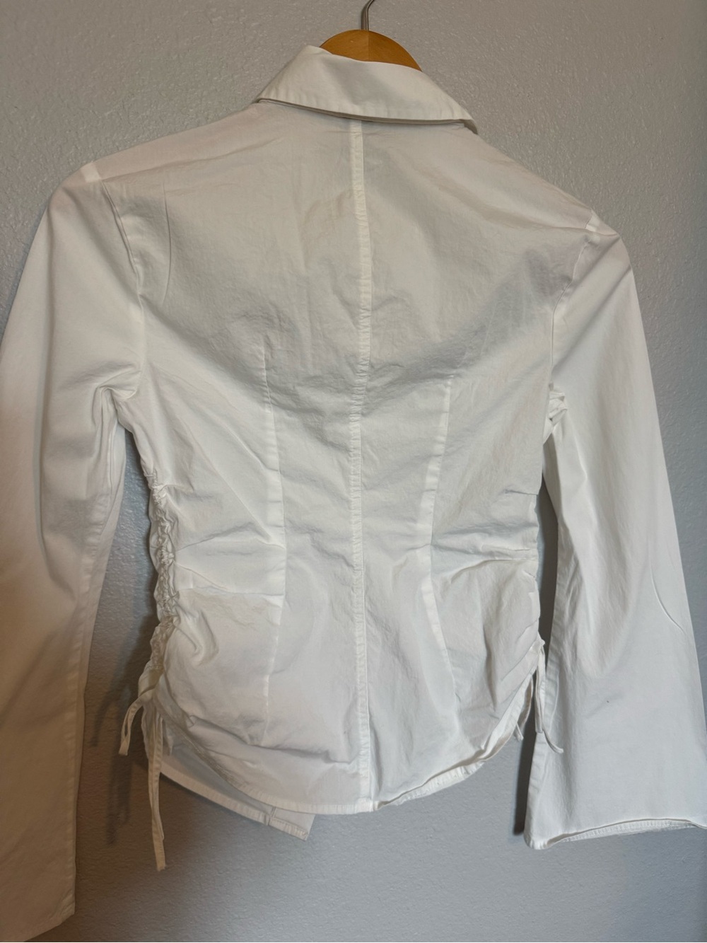 wild fable White Ruched-Side Button Down Shirt Bell Style Sleeve XS - Picture 9 of 15